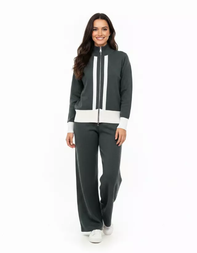 Knit Sweater & Wide-Leg Lounge Set #102 — Dark Forest/Ivory / S/M-L/XL