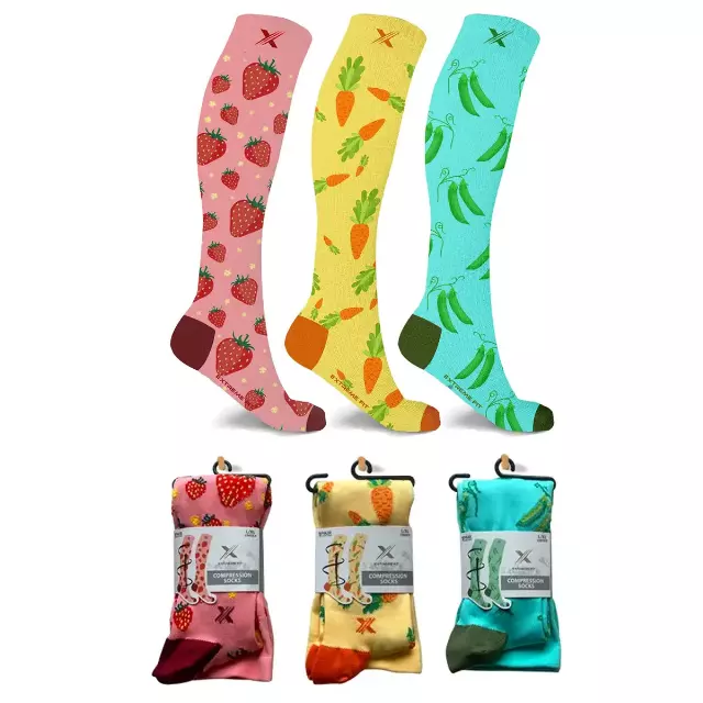 Fruity Fun Knee High Compression Socks - 3 ASST STYLES — Large/XL