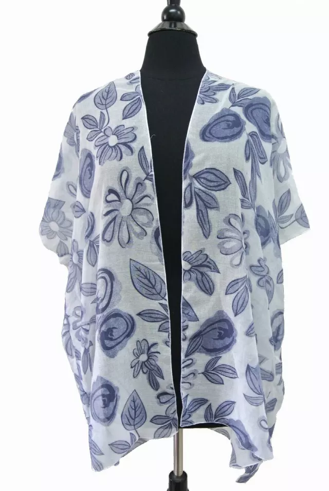 BF719 Floral Pattern Spring Kimono — Navy