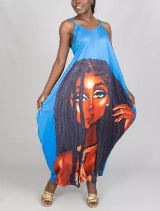 23041- Women's Plus Size Maxi Dress Digital Face-Print Knit Maxi Dress - One Size (3-PCS PRE-PACK) ($20.00 Each)