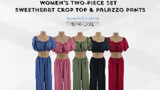 ChicaLuv Wholesale - Women's Off-Shoulder Crop Top & Palazzo Pants Set – Chic 2-Piece Co-Ord