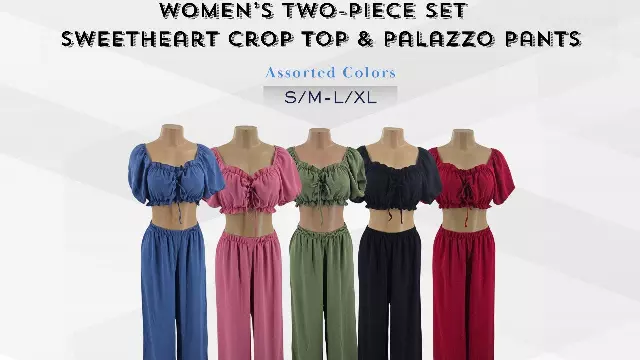 ChicaLuv Wholesale - Women's Off-Shoulder Crop Top & Palazzo Pants Set – Chic 2-Piece Co-Ord