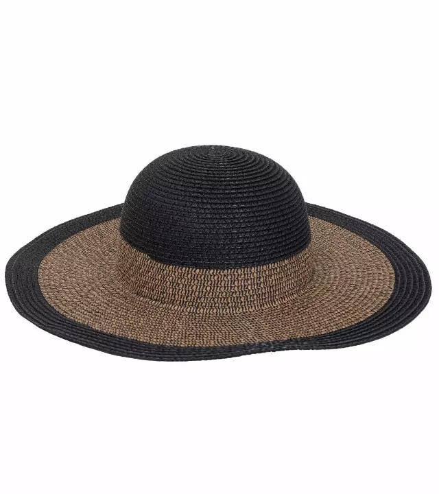 Magid Straw Two Tone Color Block Floppy Sun Hat — BLACK/MIX