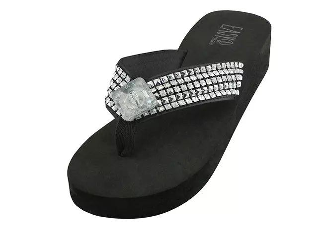 W755L-BB - Wholesale Women's "Easy USA" Wedge Rhinestone Upper Thong Sandals
