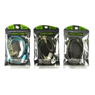 Charging Cable Elite Cloth USB to Micro USB 3FT - 3 Pieces Per Pack 21153