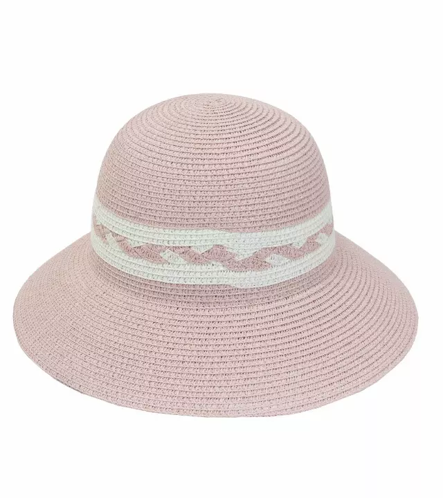 Max Studio Braided Straw Bucket Sun Hat — BLUSH