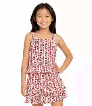 GIRLS PINK Textured Woven Smocked Top W Ruffle Skirt Set- 2467602
