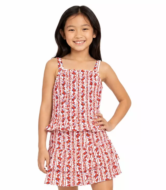 GIRLS PINK Textured Woven Smocked Top W Ruffle Skirt Set- 2467602