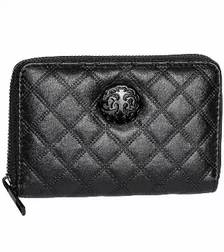 Rebecca & Rifka Smooth Diamond Quilt Medallion Zip Indexer Wallet — BK/BK