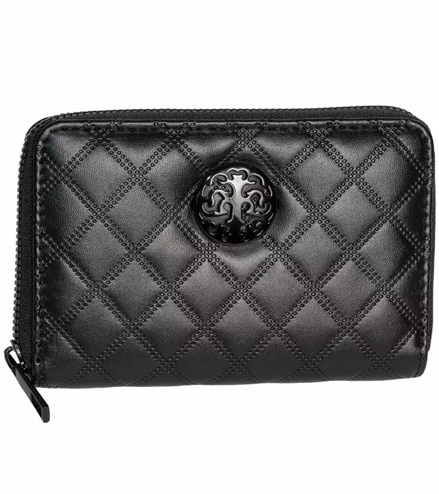 Rebecca & Rifka Smooth Diamond Quilt Medallion Zip Indexer Wallet — BK/BK