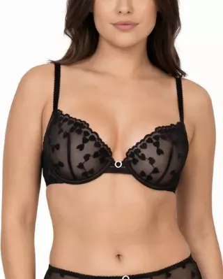Amora Heart Mesh Bra — Black / 38C