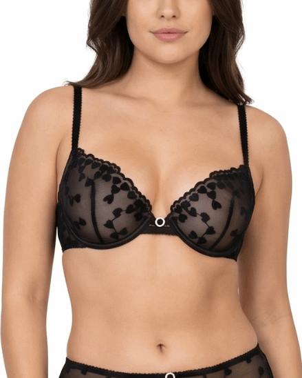 Amora Heart Mesh Bra — Black / 36B