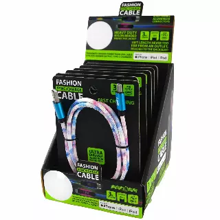 Charging Cable Color Fade Assortment 3FT - 6 Pieces Per Retail Ready Display 88352
