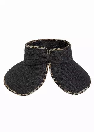 Magid Leopard Print Straw Roll Up Visor — BLACK