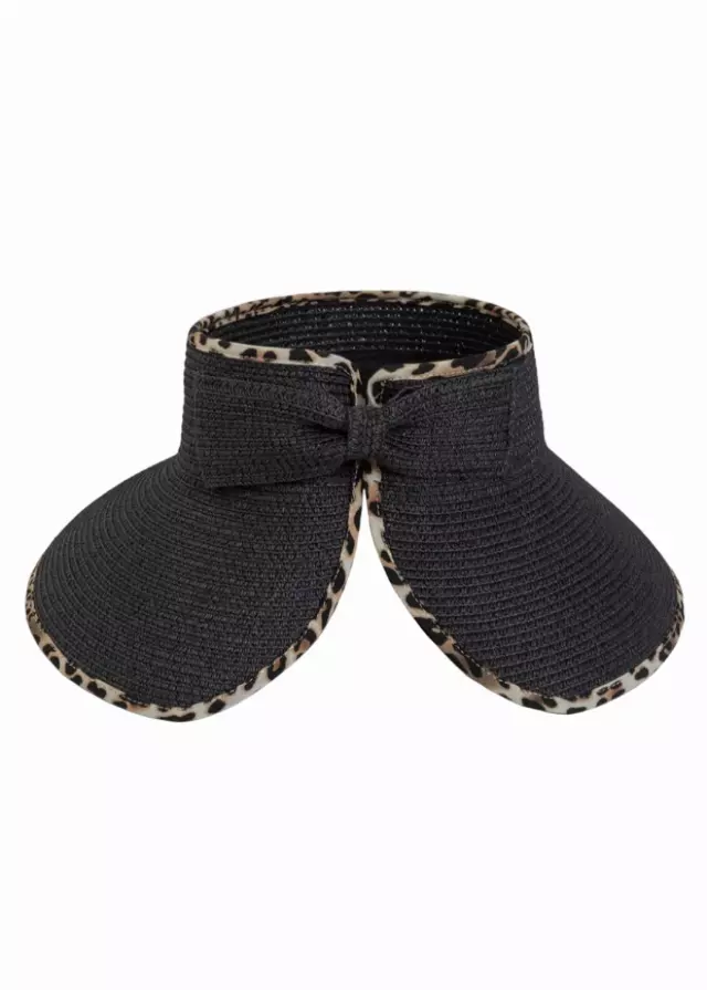 Magid Leopard Print Straw Roll Up Visor — BLACK