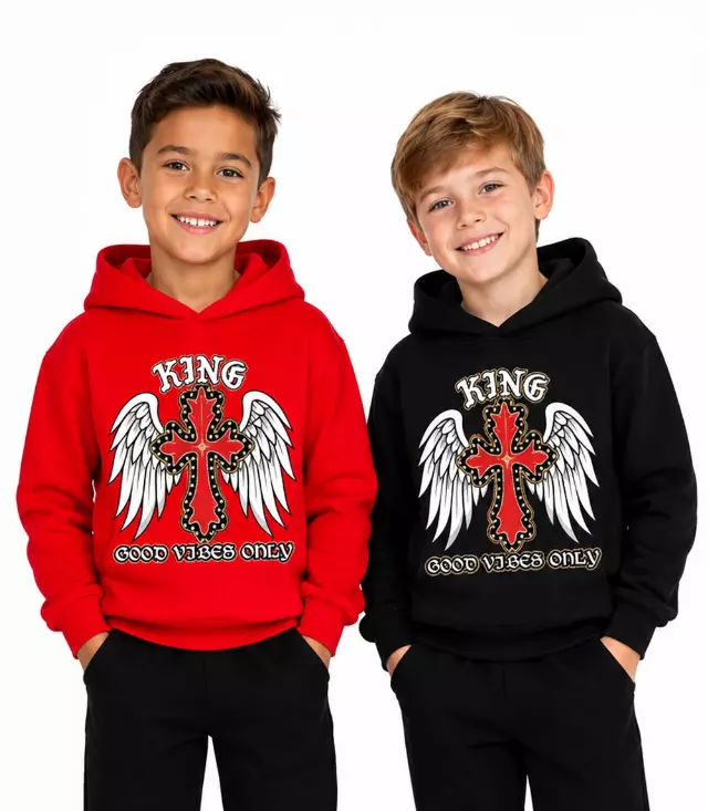 S1OPE King Good Vibes Only Screen Print w Rhinestone Pull On Hoodie & Jogger Set – 8158002
