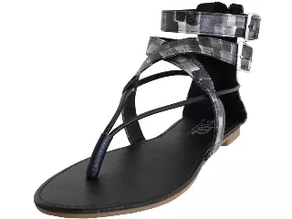 W6400L-B - Wholesale Women's "Easy USA" Gladiator Cross Strap Thong Sandals — Black (W6400L-B) / 6-11 Assorted