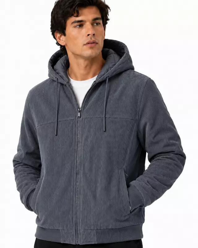 Men's Corduroy Jacket #J85 Camel — Charcoal / S-M-L-XL