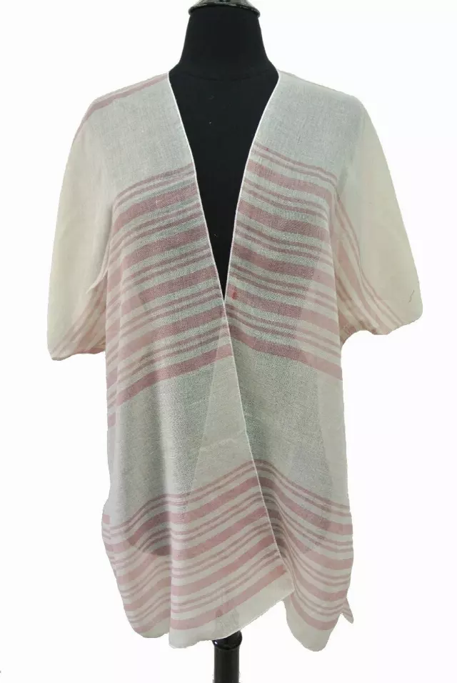 BF720 Colorful Stripe Pattern Spring Kimono — Beige