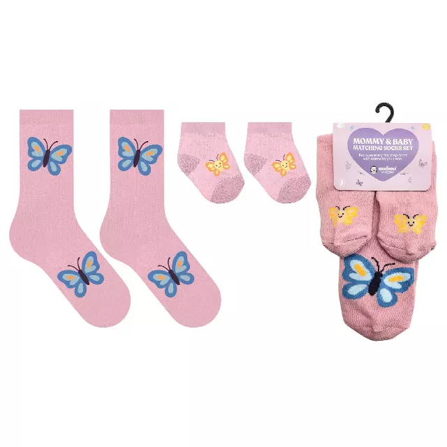 Mommy & Baby Matching Socks Set – Non-Slip Baby (0–6 Months) — Butterfly