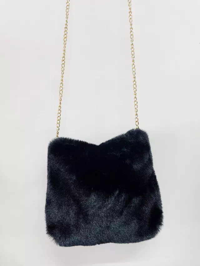 HX503 Faux Fur Crossbody Bag — Black