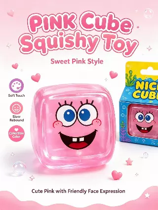 Individually Boxed Cube Squishy Toys – 4-Pack Assorted Colors — PINK.