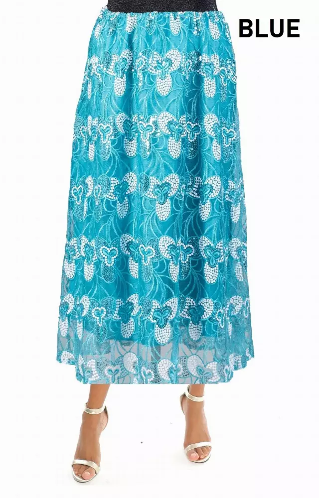 CHH-19014-17 - Women's Sequin Skirt High Waist Sparkle Party Cocktail Skirt (3-PCS PRE-PACK) — One Size Plus / Blue / 3-Pcs Per Pack