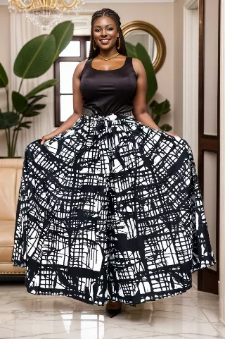 7001SK - 8 Panel African Print Skirt - Authentic African Wax (3-PCS PRE-PACK) - $25 Each — One Size / Print-594A / 3-Pcs Per Pack