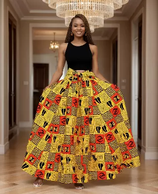 7001SK - 8 Panel African Print Skirt - Authentic African Wax (3-PCS PRE-PACK) - $25 Each — One Size / Print-628 / 3-Pcs Per Pack