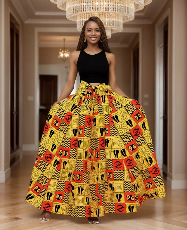 7001SK - 8 Panel African Print Skirt - Authentic African Wax (3-PCS PRE-PACK) - $25 Each — One Size / Print-628 / 3-Pcs Per Pack