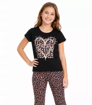 GIRLS PINK Just Love Heart Screen Top w Flared Pant Animal Print-6568527