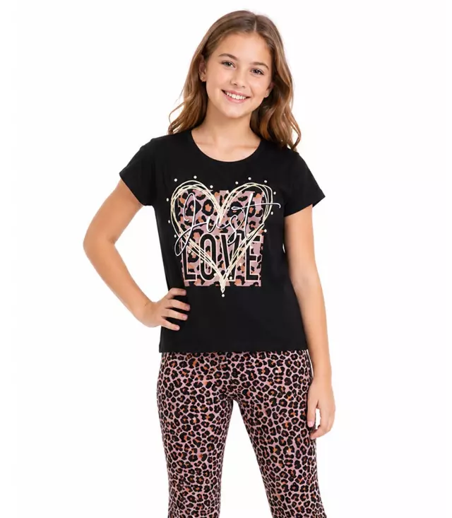 GIRLS PINK Just Love Heart Screen Top w Flared Pant Animal Print-6568504