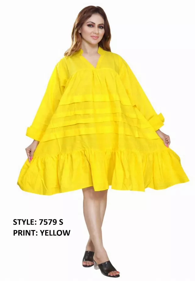 7579S - ON SALE!!! Solid Tunic Dress (3 PCS PRE-PACK) - $15.00 EACH — One Size (4 - 24) / Yellow