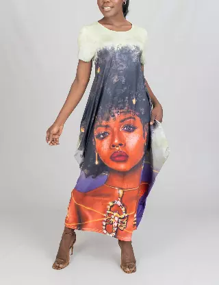 23023- ON SALE@@ Digital Face-Print Knit Maxi Dress - One Size (3-PCS PRE-PACK) ($12 Each)