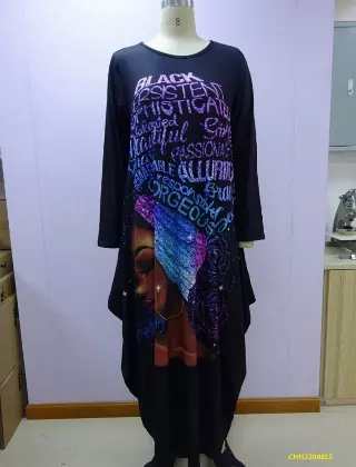 22008LS Face Print Maxi Dress - One Size (3-PCS PRE-PACK) ($22.00 Each)