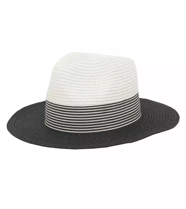 Magid Striped Straw Panama Hat — WHITE/BLACK