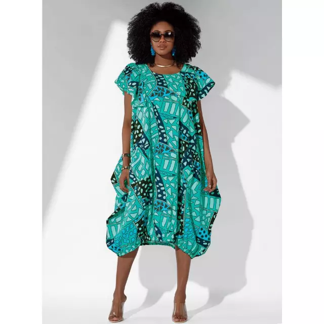 7745- New Print - Ankara Dress with Pleated Sleeve - $20 Each