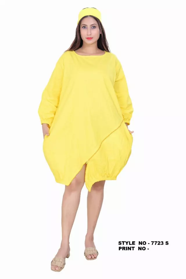 7723S - Solid Color Tunic Dress (3 PCS PRE-PACK) - $18.00 EACH — One Size (4 - 24) / Yellow