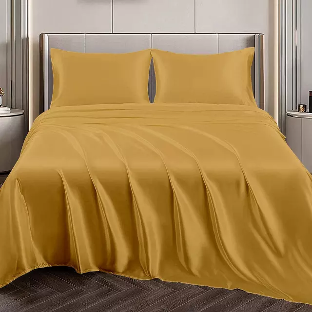 Silky-Soft Satin Sheet Set (4-Piece) — Gold / King