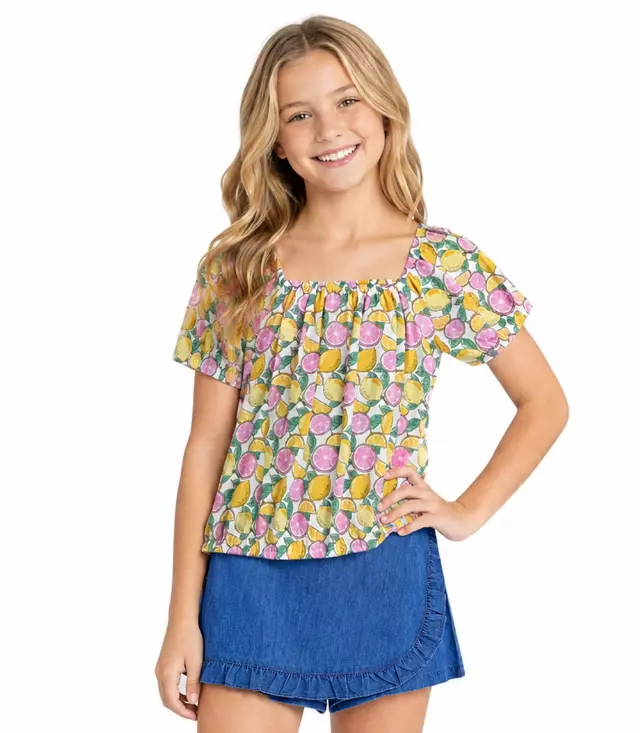 GIRLS PINK Woven Top w Square Neck and Bubble Denim Skort Set - 2479667