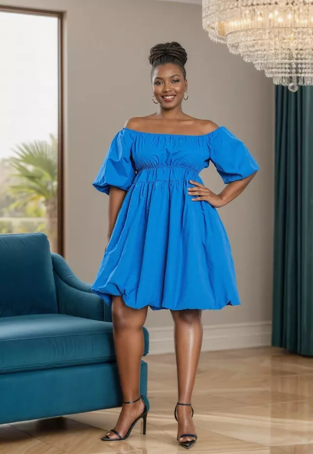 24028 -Cold-Shoulder Midi Dress - $20.00 Each (3 pcs per pack) — Free Size / Royal Blue