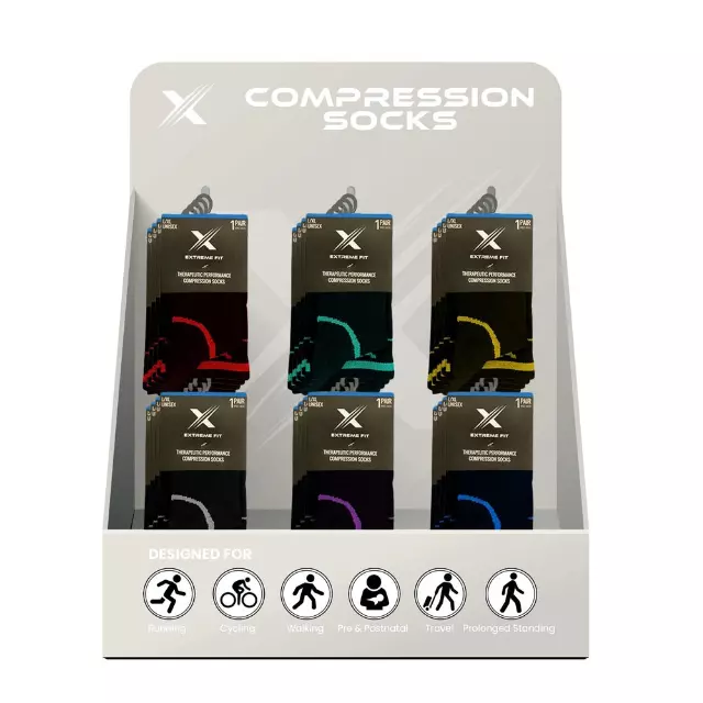 COMPRESSION SOCKS WITH FREE DISPLAY (24-PAIRS) · SKU XX-DIS-VER-L