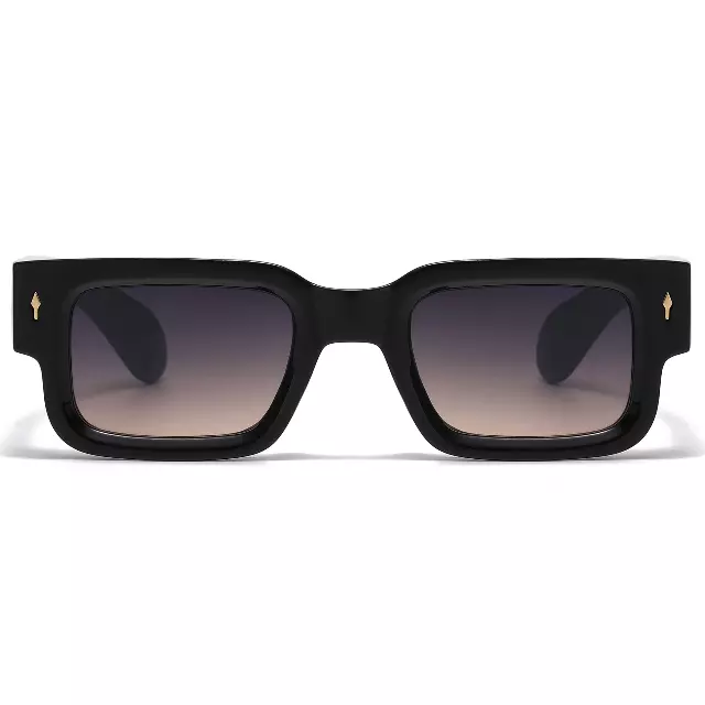 Fashion Rectangular Sunglasses with Gold Accent Rivets and Wide Side Temples P11092