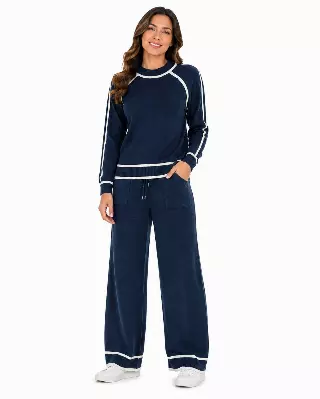 Knit Sweater & Wide-Leg Lounge Set #103 — Blue/Ivory / S/M-L/XL