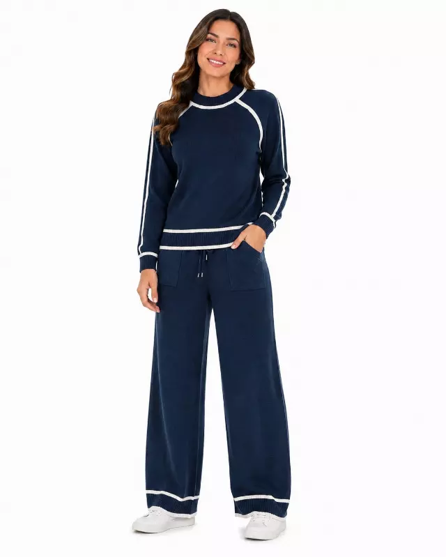 Knit Sweater & Wide-Leg Lounge Set #103 — Blue/Ivory / S/M-L/XL