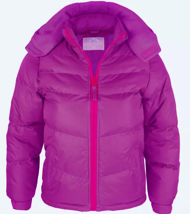 Girl's puff synthetic insulated fleece lined jacket with detachable hood BT311 TODD 2-4 5-7 8-18 — Purple / 2T-4T (WHOLESALE)