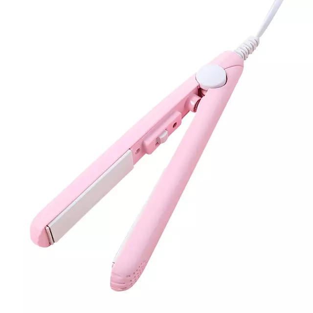 Mini Curling Iron, Mini Straightener, 2 in 1 Ceramic Flat Iron Tourmaline Plate Curler Beauty Heating Curler Professional Hair Styling Tool(Pink