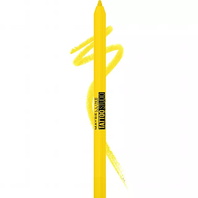 MAYBELLINE New York Tattoo Studio Long-Lasting Sharpenable Eyeliner Pencil, Glide on Smooth Gel Pigments with 36 Hour Wear, Waterproof Citrus Charge 0.04 oz