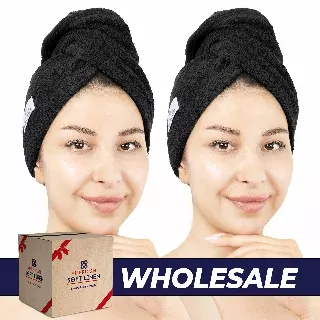 100% Cotton Hair Drying Towels for Women, 2 Pack Head Towel Cap - 75 Set Case Pack
