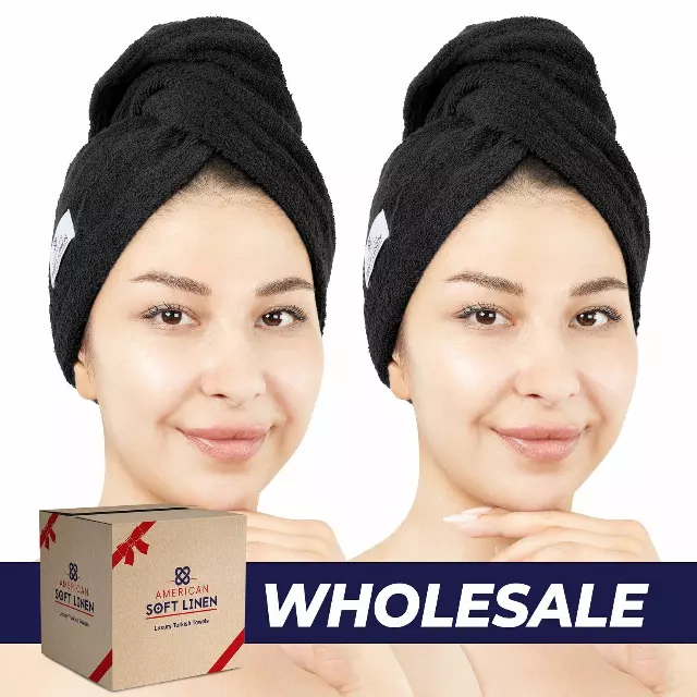 100% Cotton Hair Drying Towels for Women, 2 Pack Head Towel Cap - 75 Set Case Pack